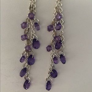Silver Chain Purple Teardrop Long Earrings
